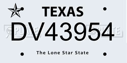 DV43954 Texas License Plate