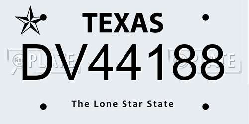 DV44188 Texas License Plate
