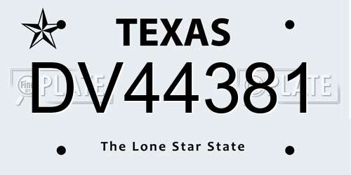 DV44381 Texas License Plate
