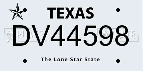 DV44598 Texas License Plate