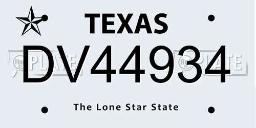 DV44934 Texas License Plate