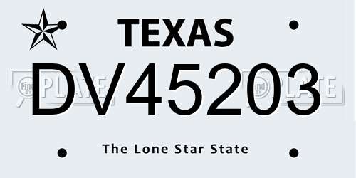 DV45203 Texas License Plate