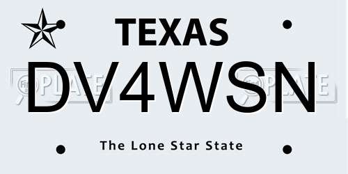 DV4WSN Texas License Plate