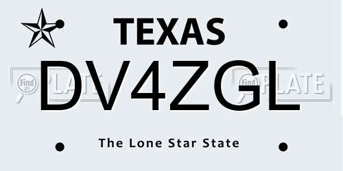 DV4ZGL Texas License Plate