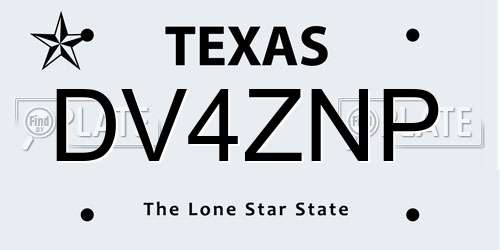 DV4ZNP Texas License Plate