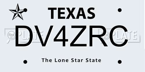 DV4ZRC Texas License Plate