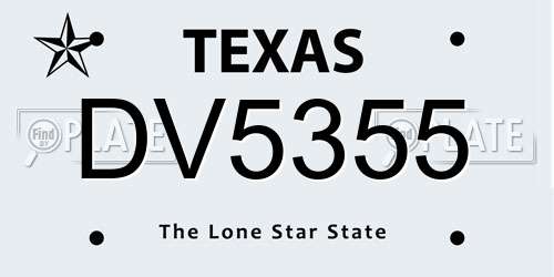 DV5355 Texas License Plate