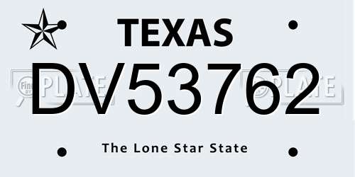 DV53762 Texas License Plate