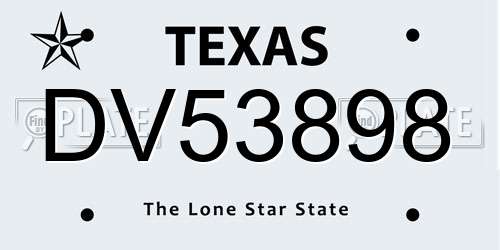 DV53898 Texas License Plate