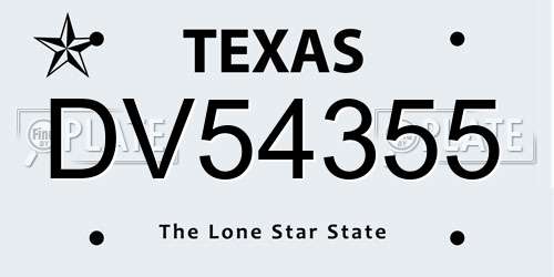 DV54355 Texas License Plate