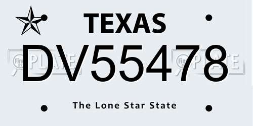 DV55478 Texas License Plate