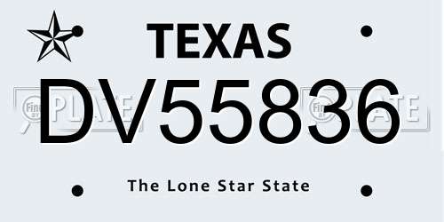 DV55836 Texas License Plate