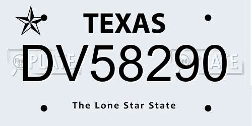 DV58290 Texas License Plate