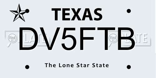 DV5FTB Texas License Plate