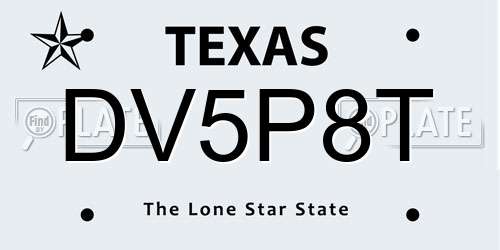 DV5P8T Texas License Plate