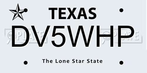 DV5WHP Texas License Plate