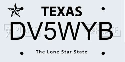 DV5WYB Texas License Plate