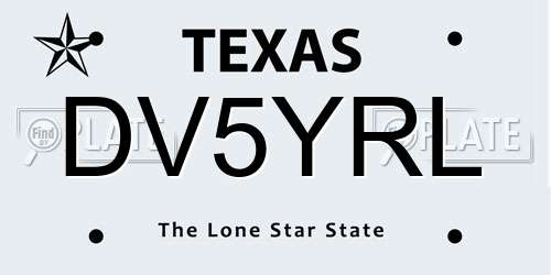 DV5YRL Texas License Plate