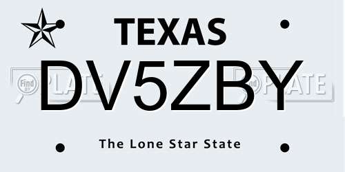 DV5ZBY Texas License Plate
