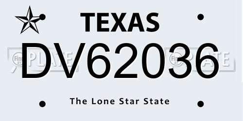 DV62036 Texas License Plate