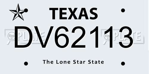 DV62113 Texas License Plate