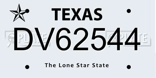 DV62544 Texas License Plate