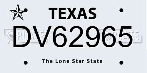 DV62965 Texas License Plate