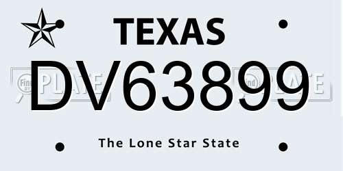 DV63899 Texas License Plate
