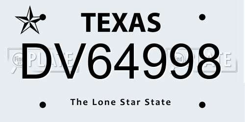 DV64998 Texas License Plate