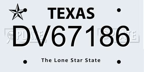 DV67186 Texas License Plate