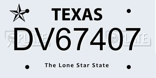 DV67407 Texas License Plate