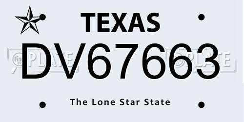 DV67663 Texas License Plate