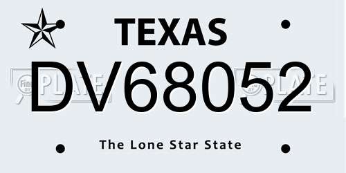 DV68052 Texas License Plate