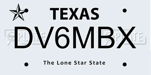 DV6MBX Texas License Plate