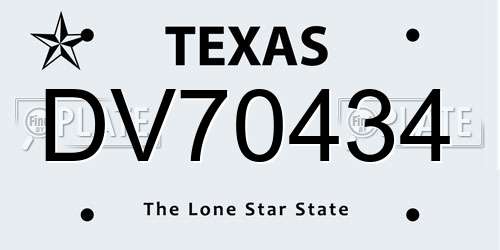 DV70434 Texas License Plate