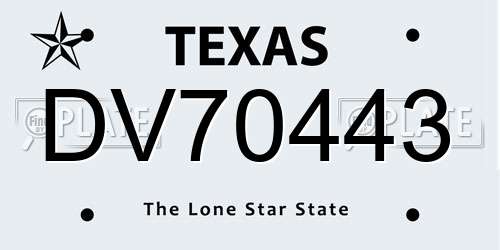 DV70443 Texas License Plate