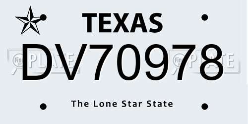 DV70978 Texas License Plate