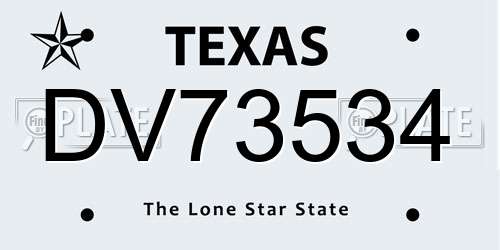 DV73534 Texas License Plate