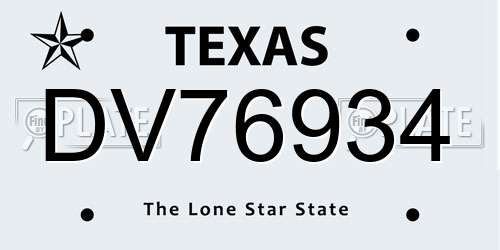 DV76934 Texas License Plate