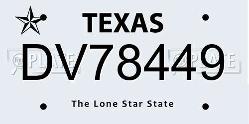 DV78449 Texas License Plate