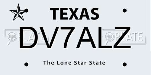 DV7ALZ Texas License Plate