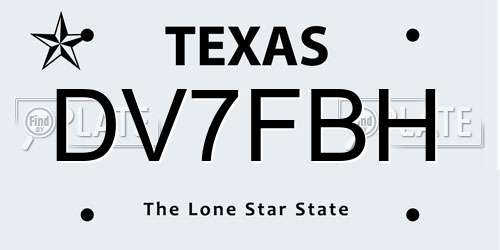 DV7FBH Texas License Plate
