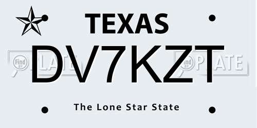 DV7KZT Texas License Plate
