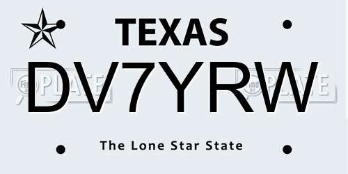 DV7YRW Texas License Plate
