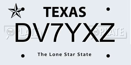 DV7YXZ Texas License Plate
