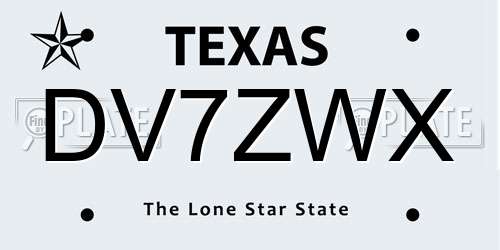 DV7ZWX Texas License Plate