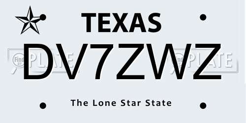 DV7ZWZ Texas License Plate