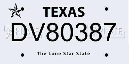 DV80387 Texas License Plate