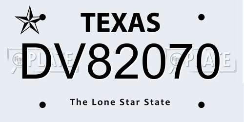 DV82070 Texas License Plate