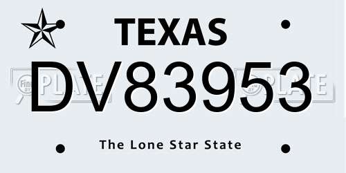DV83953 Texas License Plate